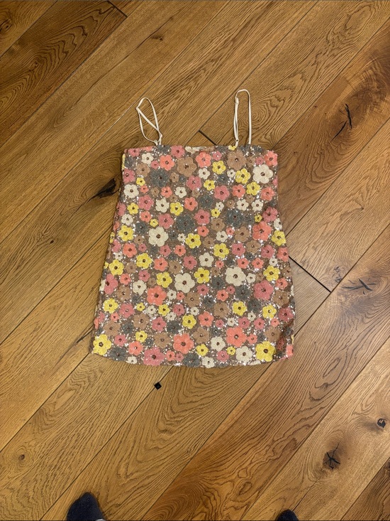 Anthropologie Dresses & Skirts - Floral Sequin Mini Dress - Pink, Yellow, Cream